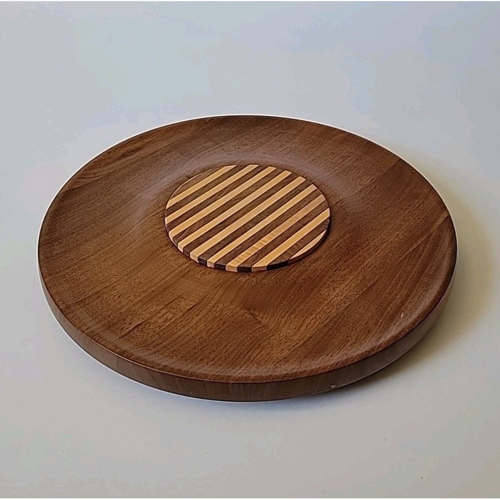 Kustom Kraft Vintage MCM Black Walnut Lazy Susan 14" Charcuterie Cottagecore USA